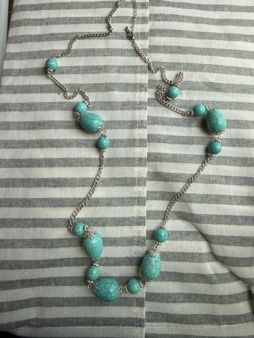 Vintage Turquoise Bead Long Necklace - Women Jewelry